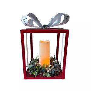 St. Nicholas Square Large Red LED Lantern Christmas Table Décor